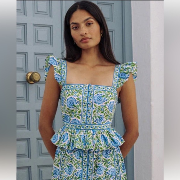 NWT Tuckernuck Pink City Prints Peacock Border Freya Top. Small - Picture 3 of 3